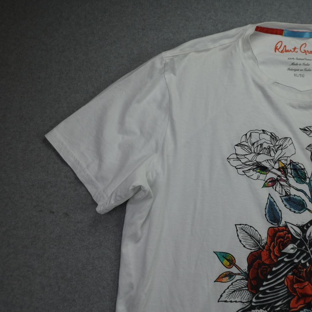 Robert Graham Shirt Mens XL White Gothic Graphic Skull Crow Roses Tee - Picture 3 of 14